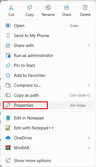 Step 1: Right-click and select Properties